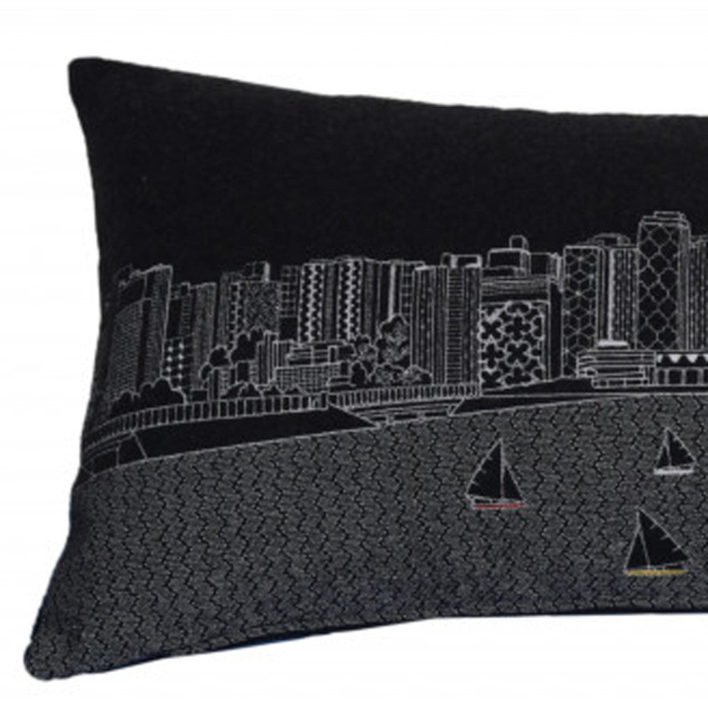 35" Black Madison Nighttime Skyline Lumbar Decorative Pillow