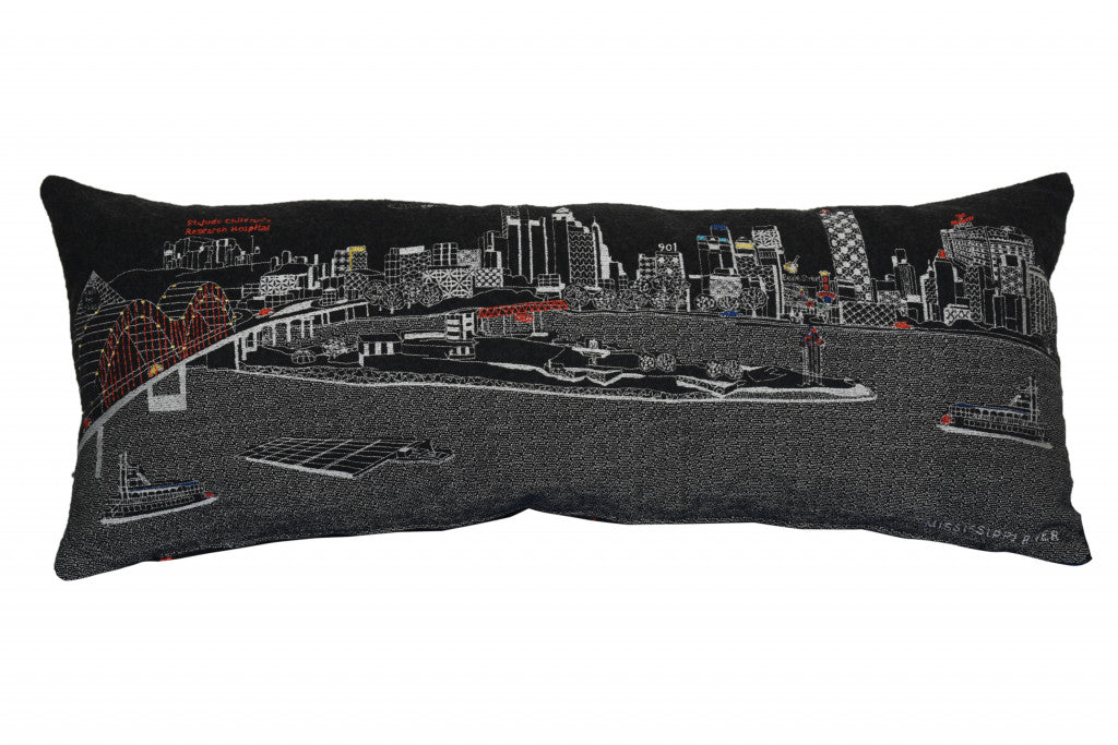 Cojín decorativo lumbar de 35 pulgadas con diseño de horizonte nocturno de Memphis, color negro