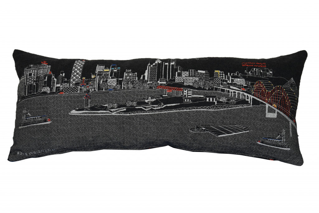 Cojín decorativo lumbar de 35 pulgadas con diseño de horizonte nocturno de Memphis, color negro