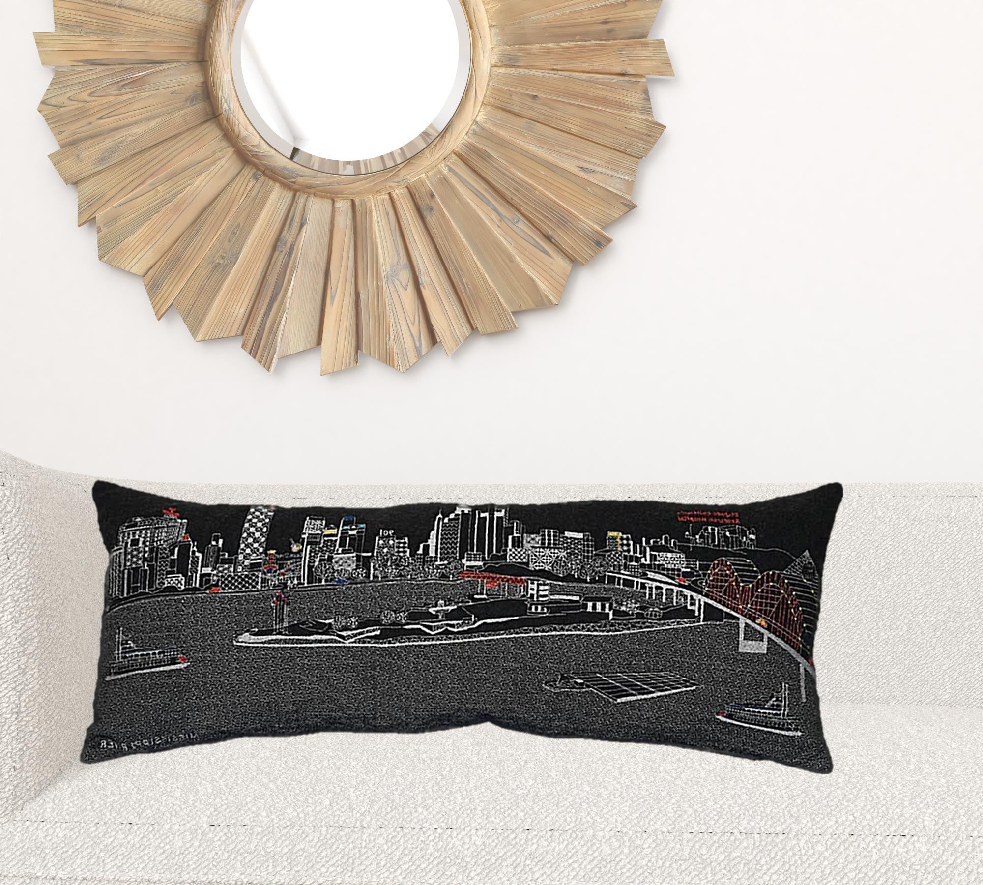 Cojín decorativo lumbar de 35 pulgadas con diseño de horizonte nocturno de Memphis, color negro