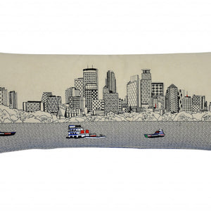 35" White Minneapolis Daylight Skyline Lumbar Decorative Pillow