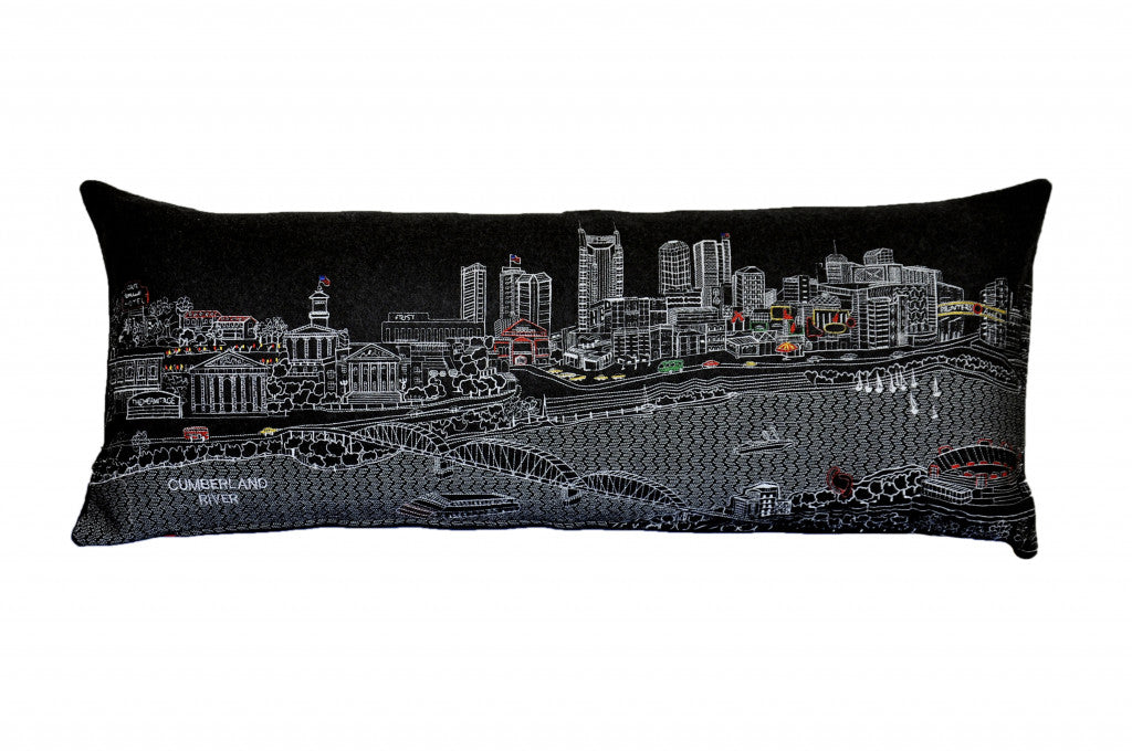 35" Black Nashville Nighttime Skyline Lumbar Decorative Pillow