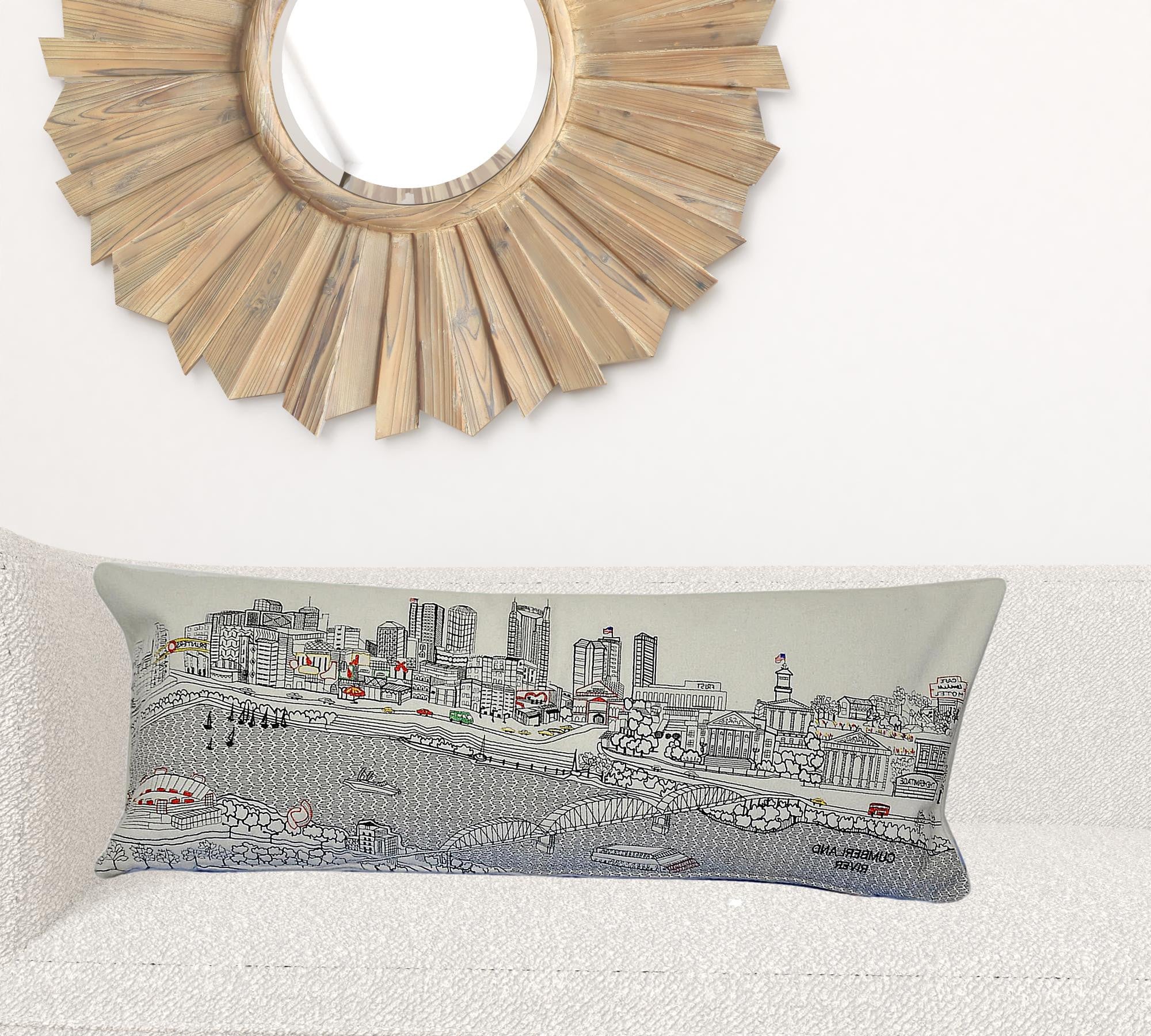 35" White Nashville Daylight Skyline Lumbar Decorative Pillow