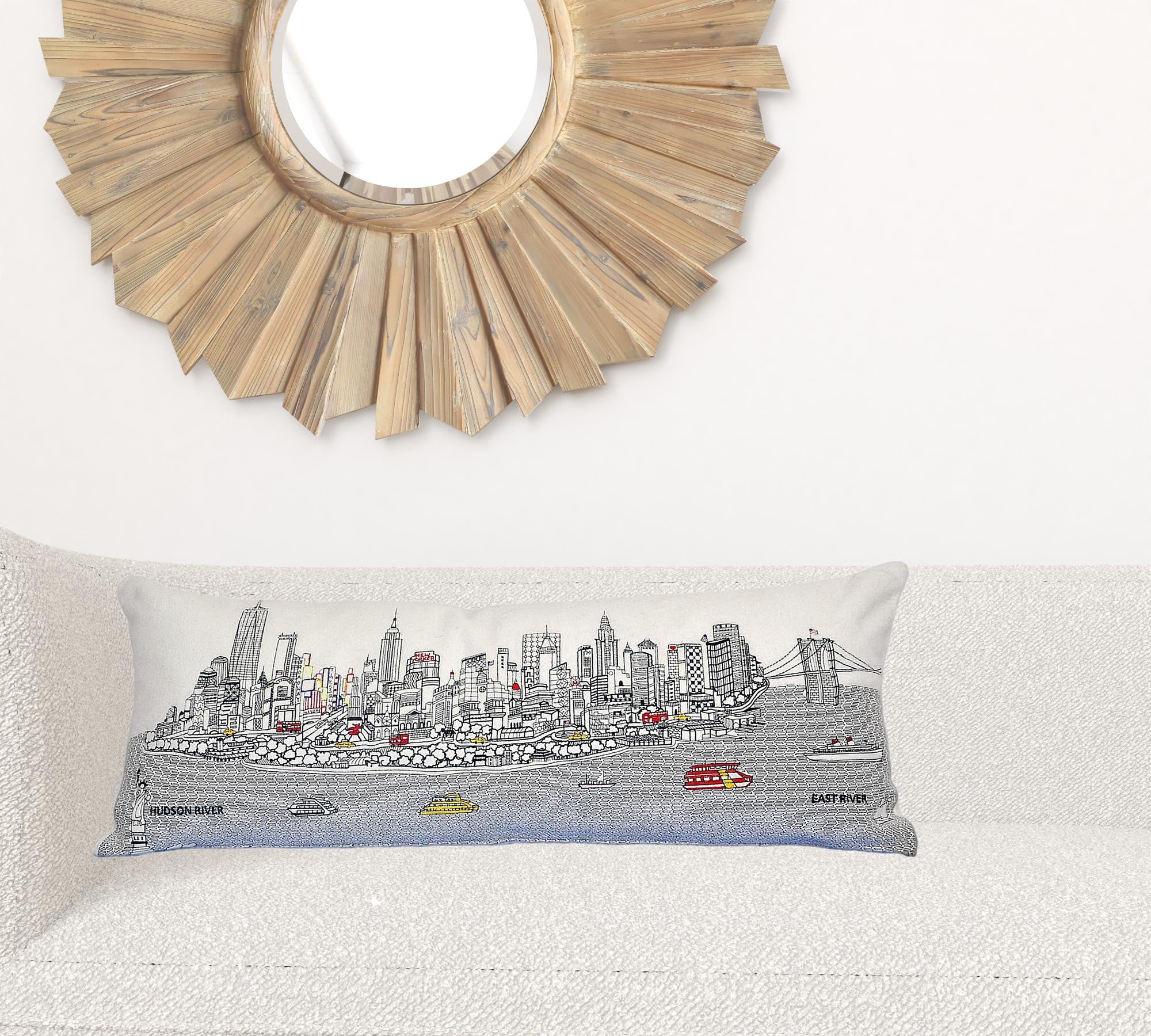 35" White NYC Daylight Skyline Lumbar Decorative Pillow