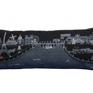 35" Black and White Paris Nighttime Skyline Standard Lumbar Decorative Pillow