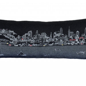 35" Black Philadelphia Nighttime Skyline Lumbar Decorative Pillow