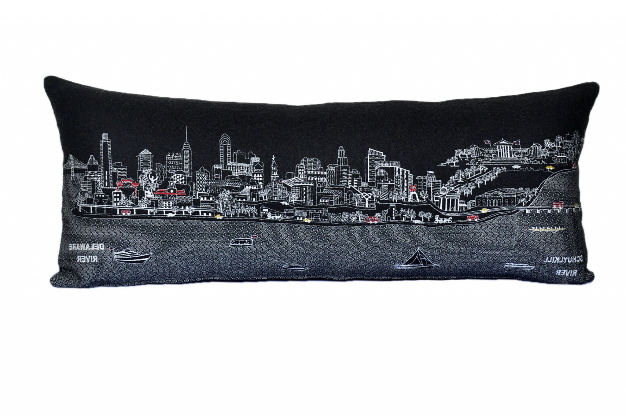35" Black Philadelphia Nighttime Skyline Lumbar Decorative Pillow