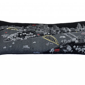 35" Black Pittsburgh Nighttime Skyline Lumbar Decorative Pillow