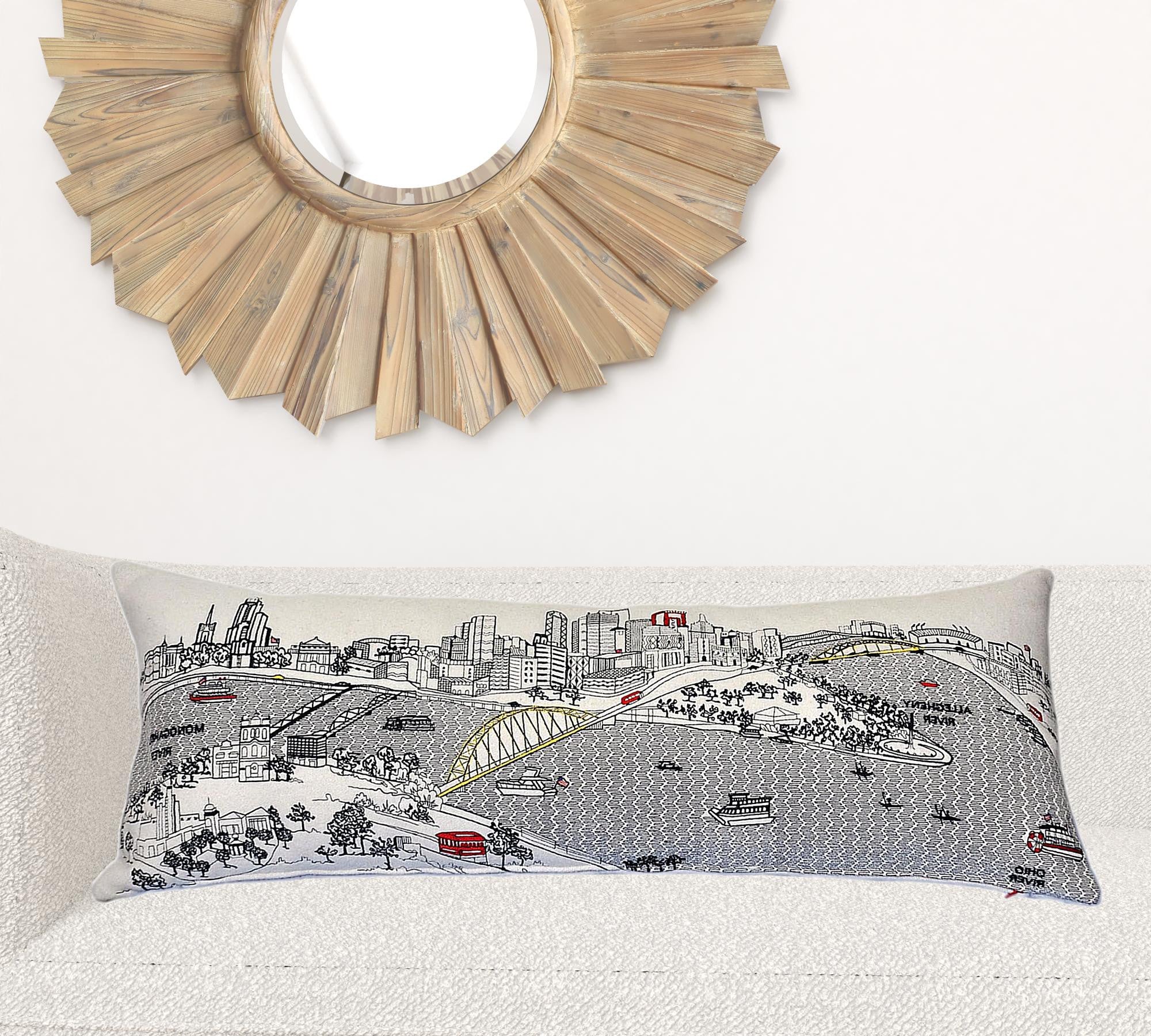 35" White Pittsburgh Daylight Skyline Lumbar Decorative Pillow