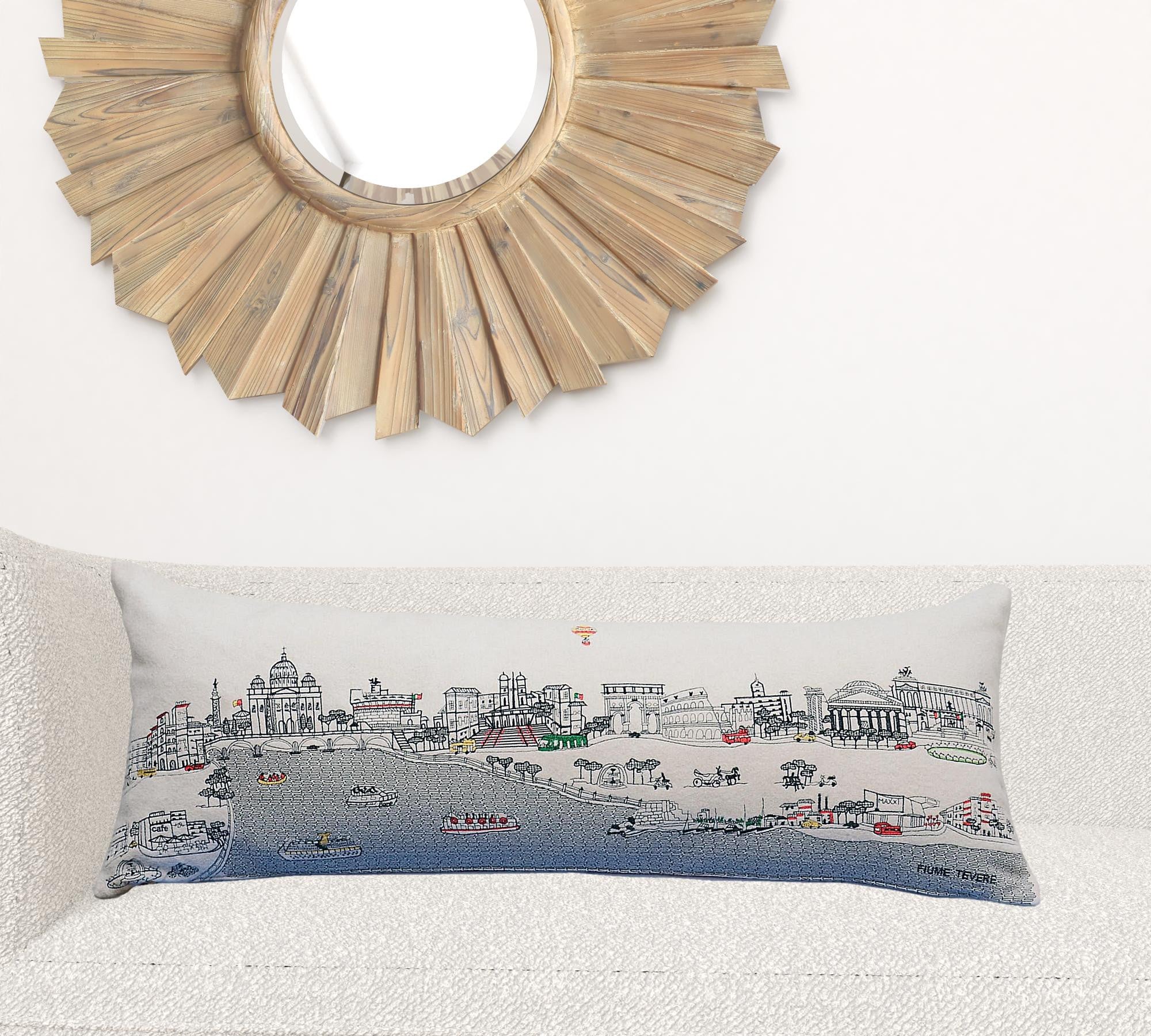 35" White Rome Daylight Skyline Lumbar Decorative Pillow