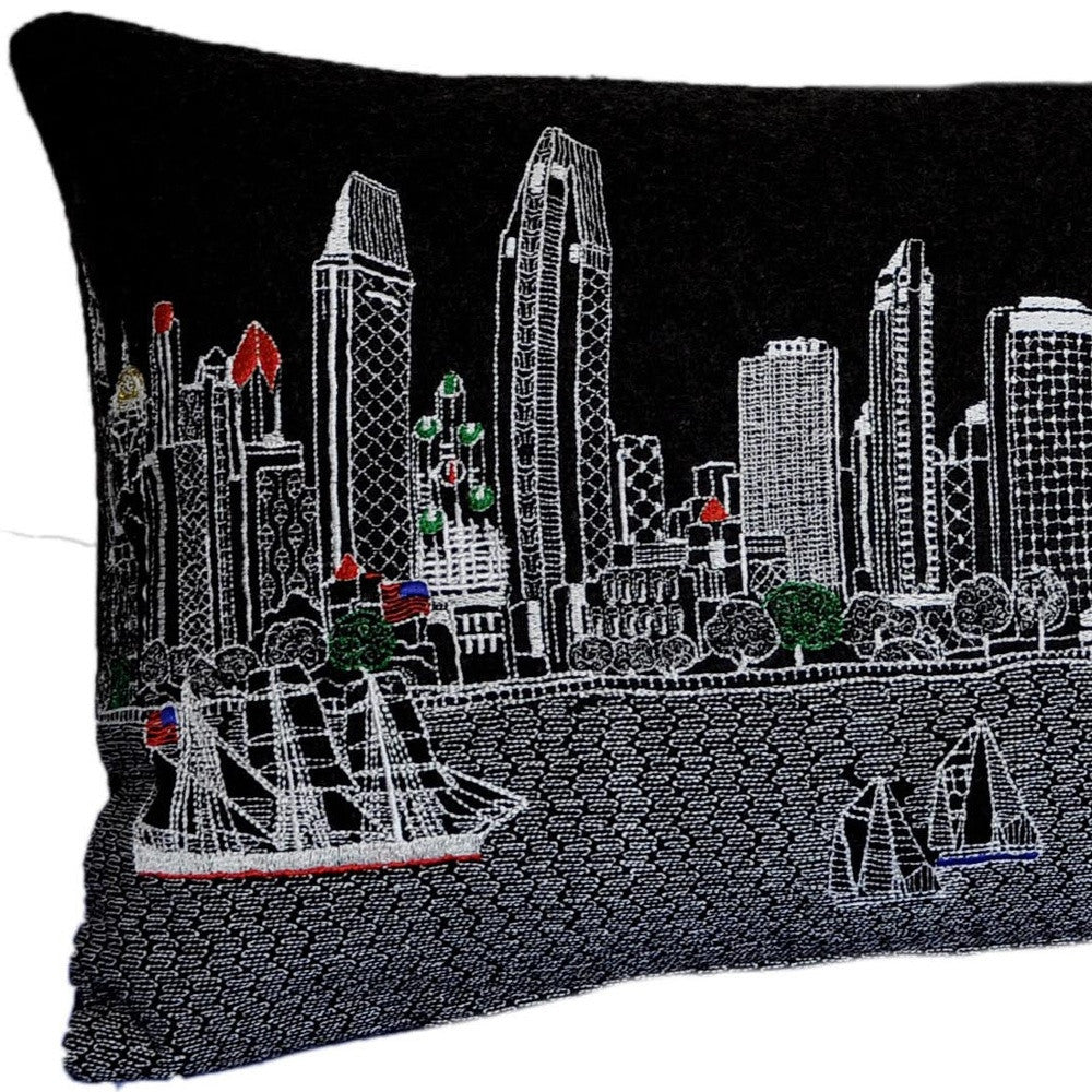 35" Black San Diego Nighttime Skyline Lumbar Decorative Pillow