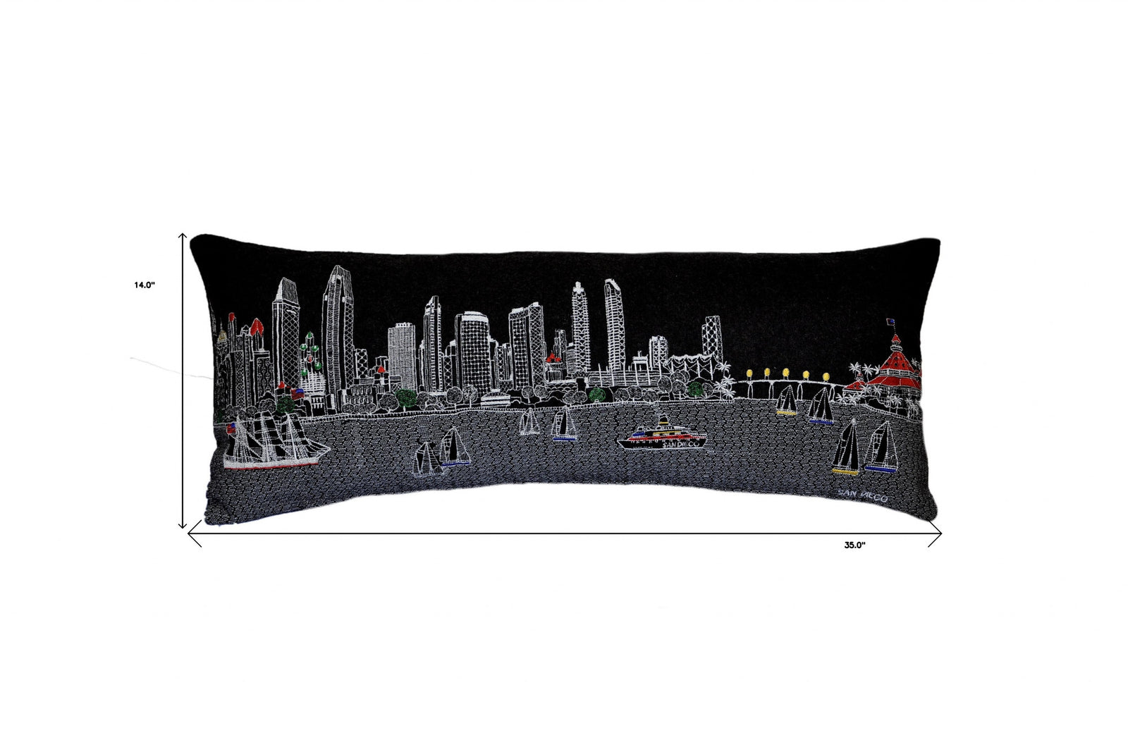 35" Black San Diego Nighttime Skyline Lumbar Decorative Pillow