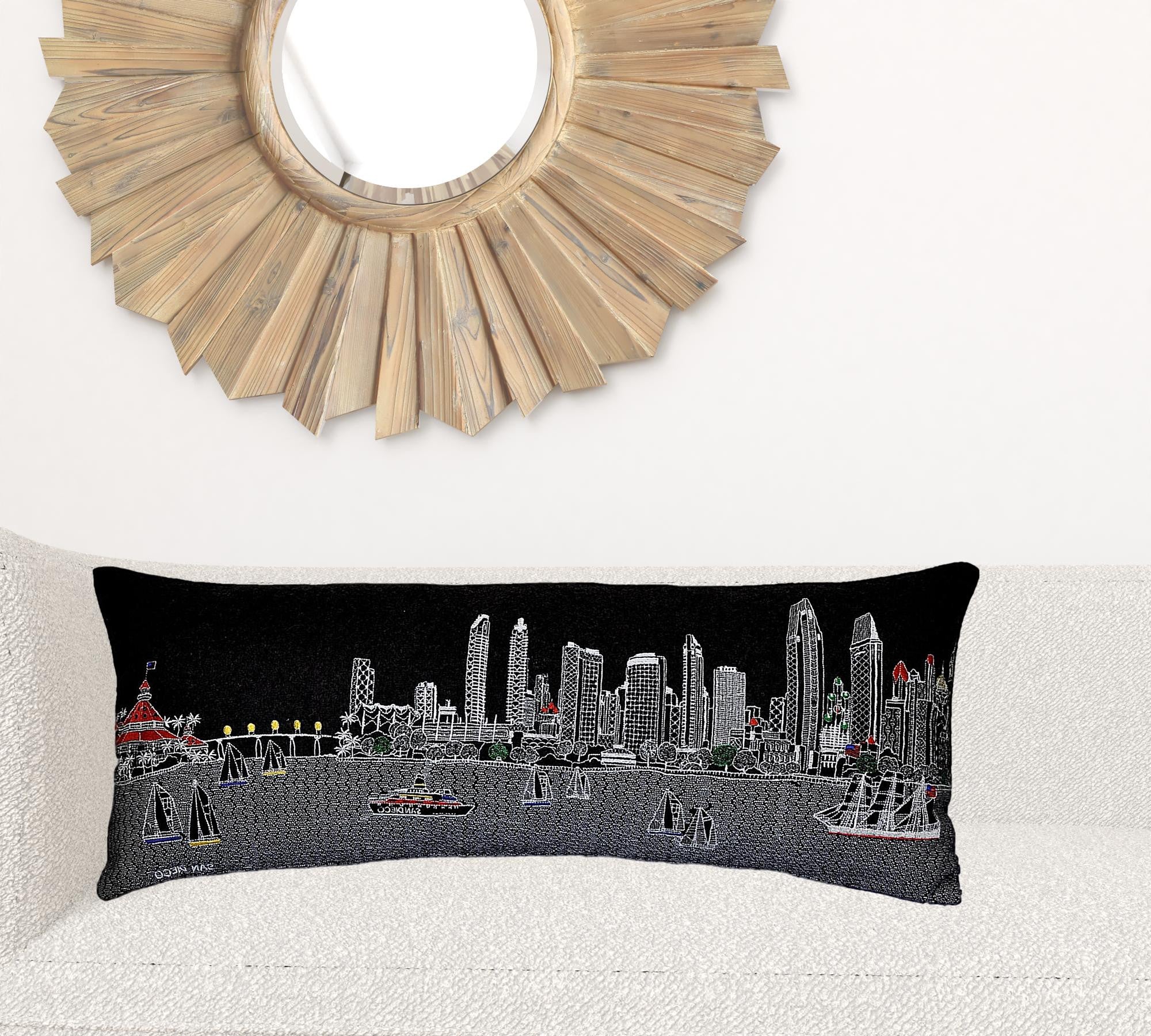 35" Black San Diego Nighttime Skyline Lumbar Decorative Pillow