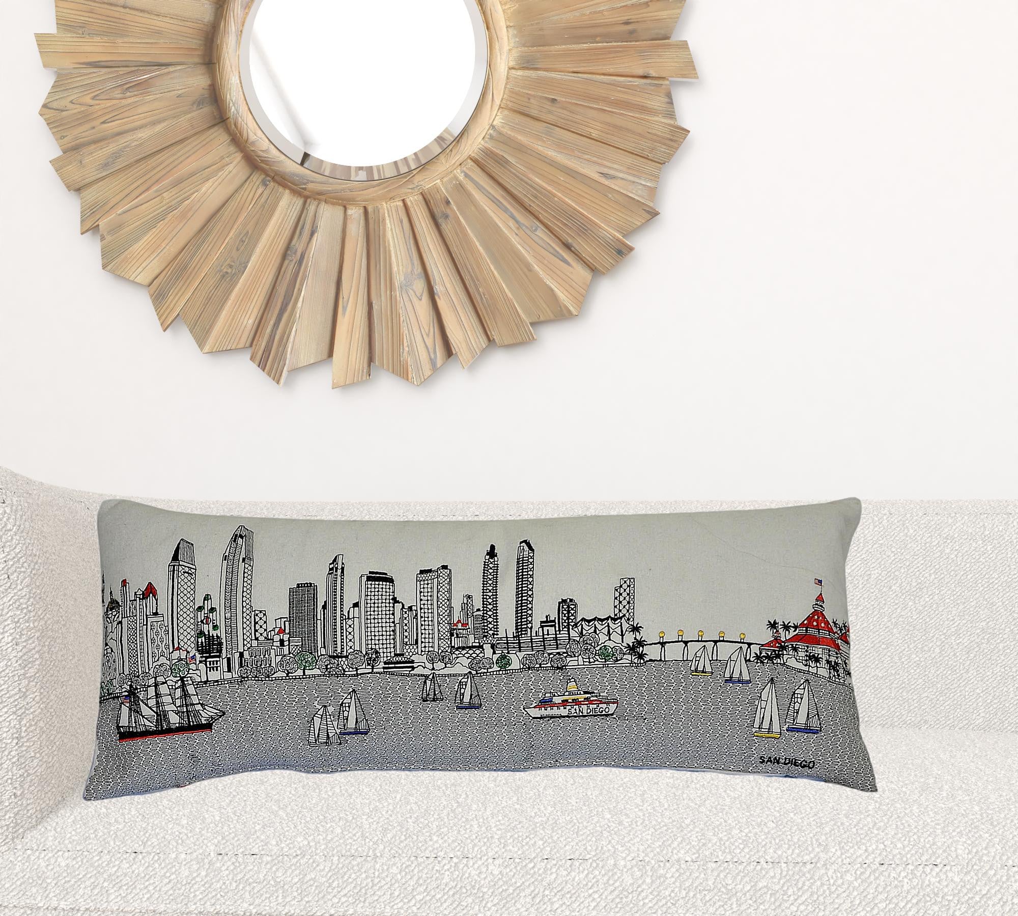 35" White San Diego Daylight Skyline Lumbar Decorative Pillow