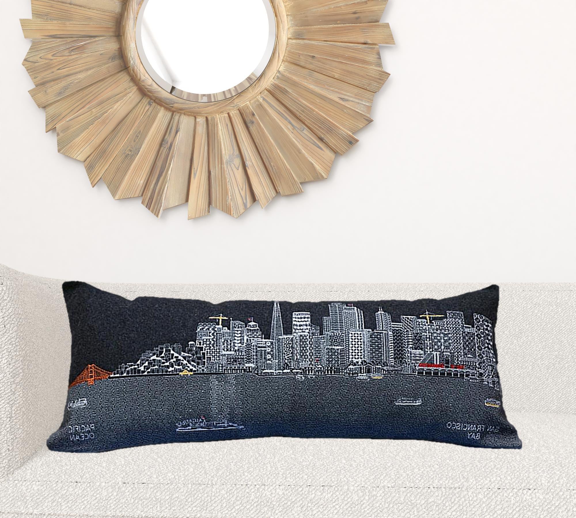 35" Black San Francisco Nighttime Skyline Lumbar Decorative Pillow