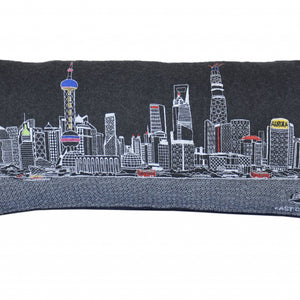 35" Black Shanghai  Nighttime Skyline Lumbar Decorative Pillow