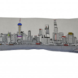 35" White Shanghai  Daylight Skyline Lumbar Decorative Pillow