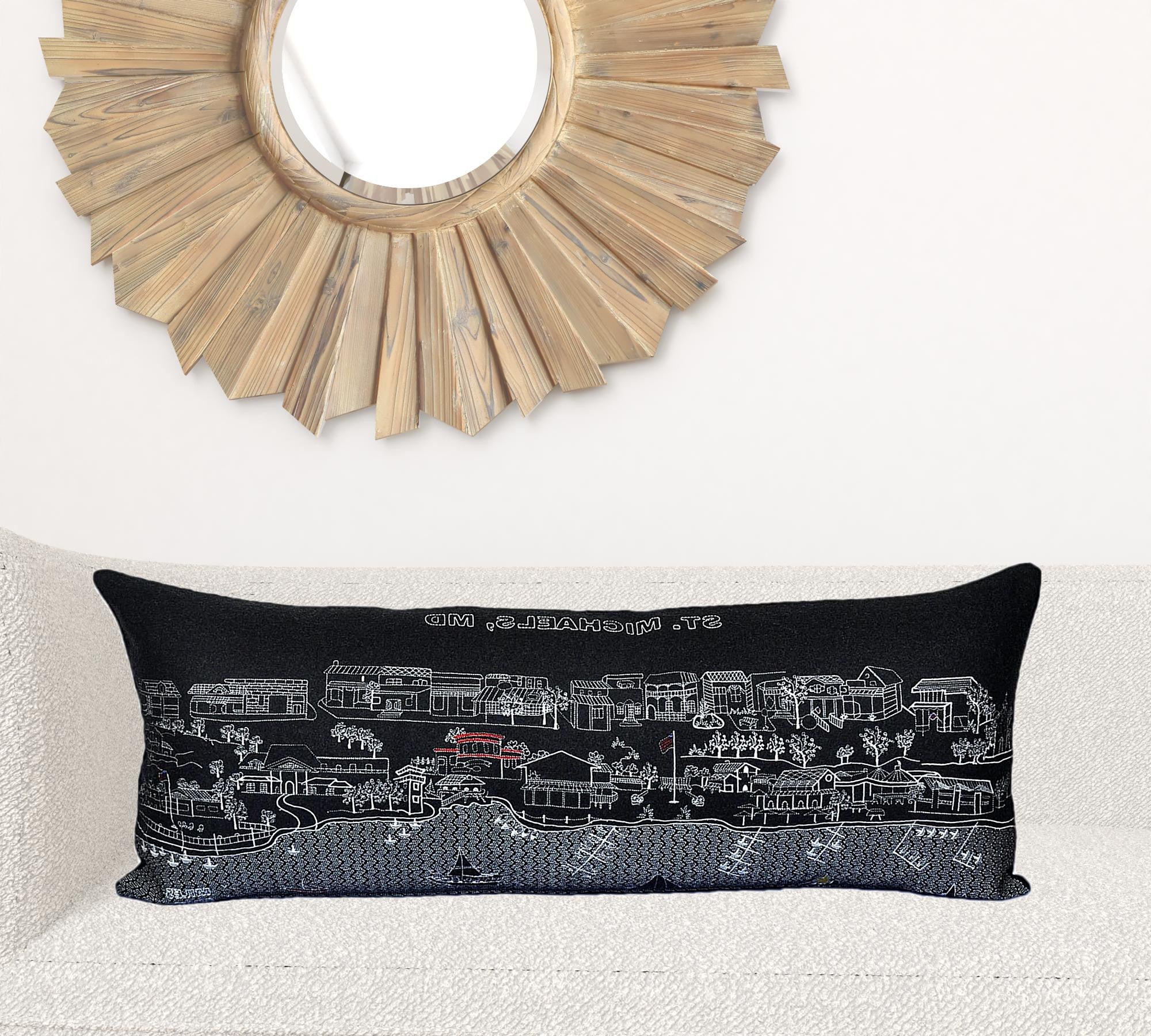 35" Black St Michael's Nighttime Skyline Lumbar Decorative Pillow
