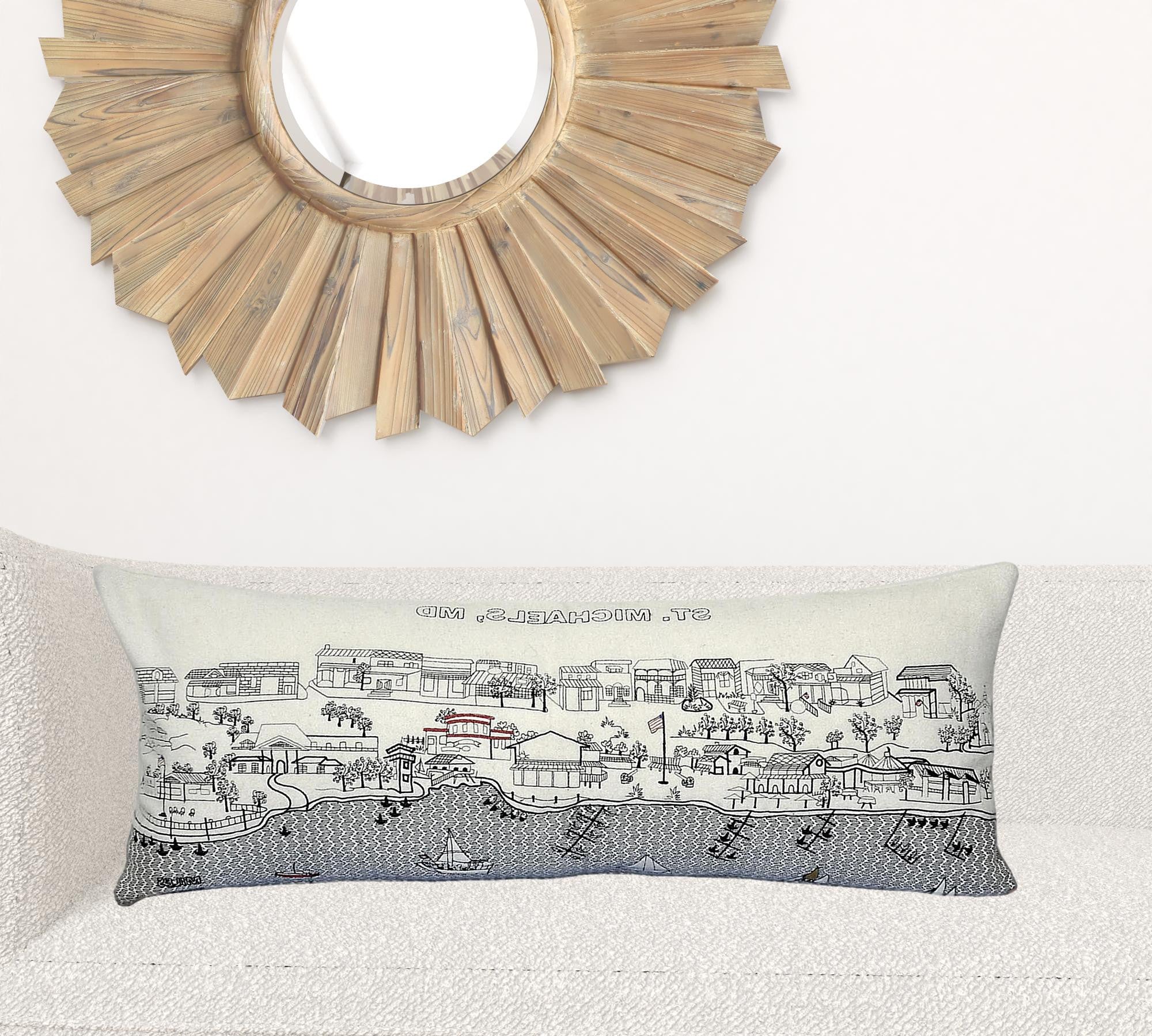 35" White St Michael's Daylight Skyline Lumbar Decorative Pillow