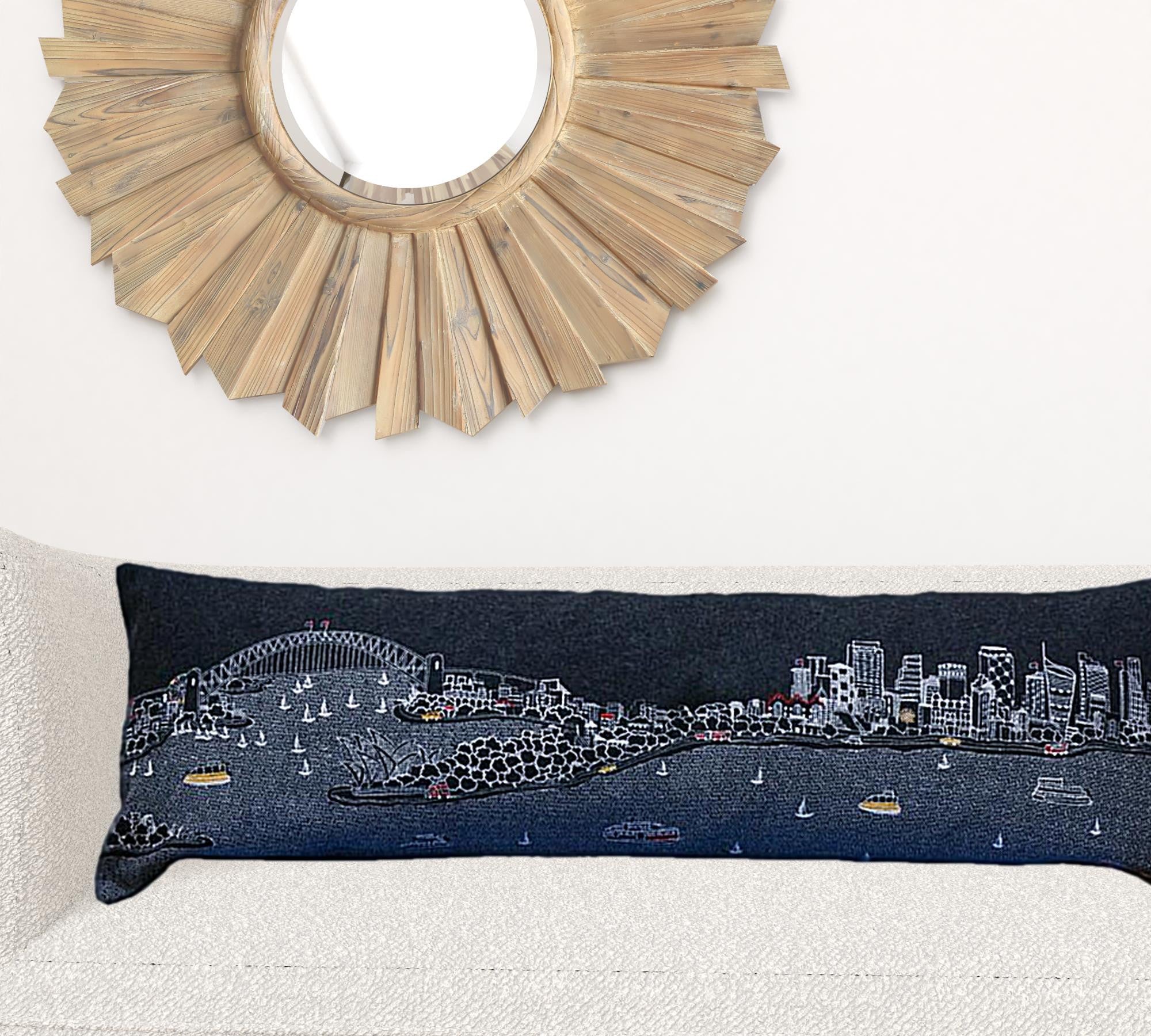 35" Black Sydney Nighttime Skyline Lumbar Decorative Pillow