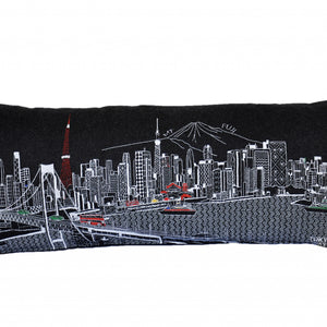 35" Black Tokyo Nighttime Skyline Lumbar Decorative Pillow