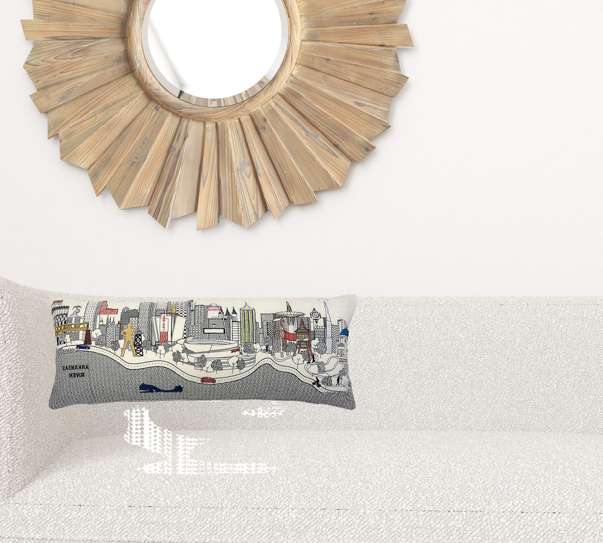 35" White Tulsa Daylight Skyline Lumbar Decorative Pillow