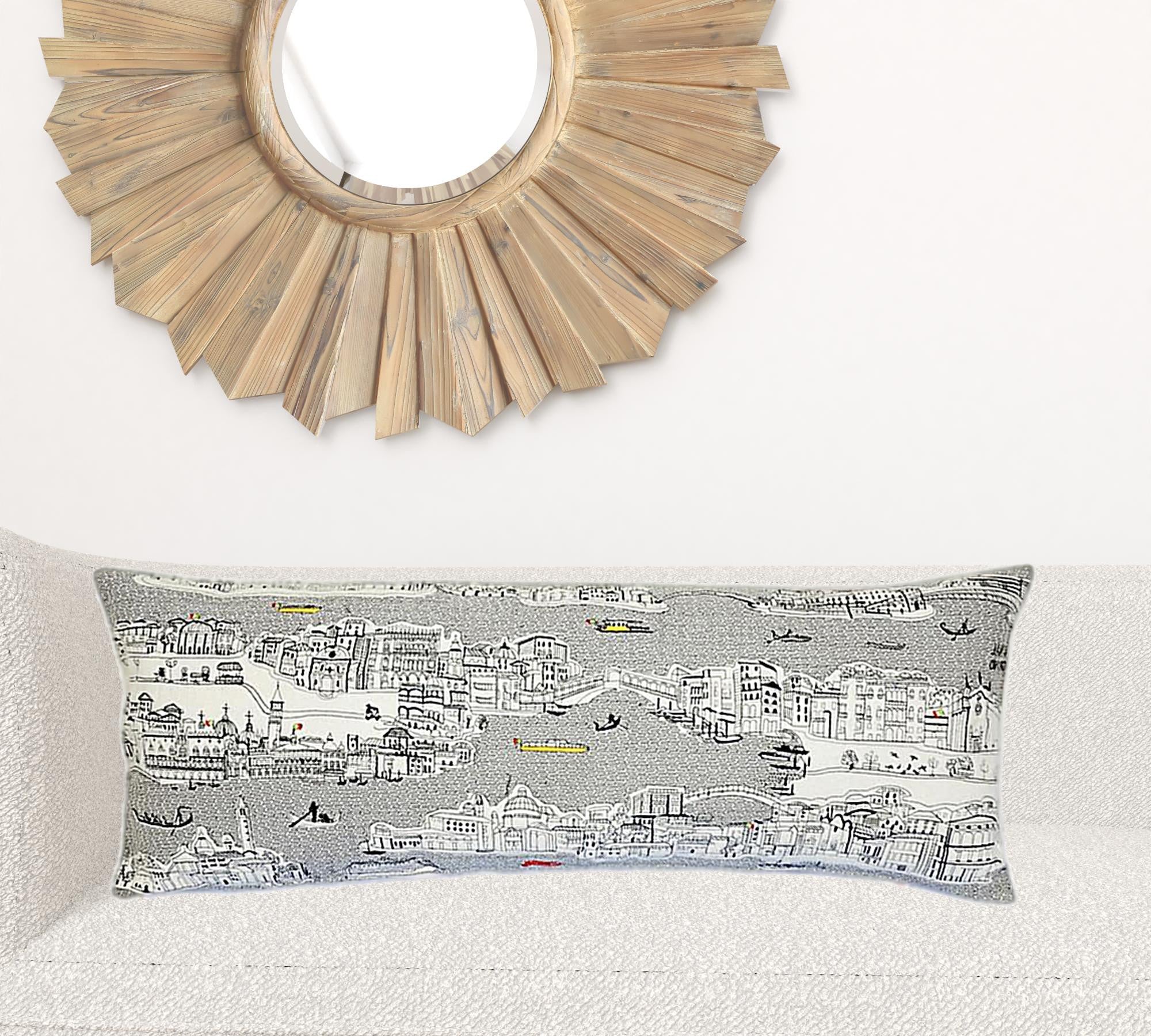 35" White Venice Daylight Skyline Lumbar Decorative Pillow