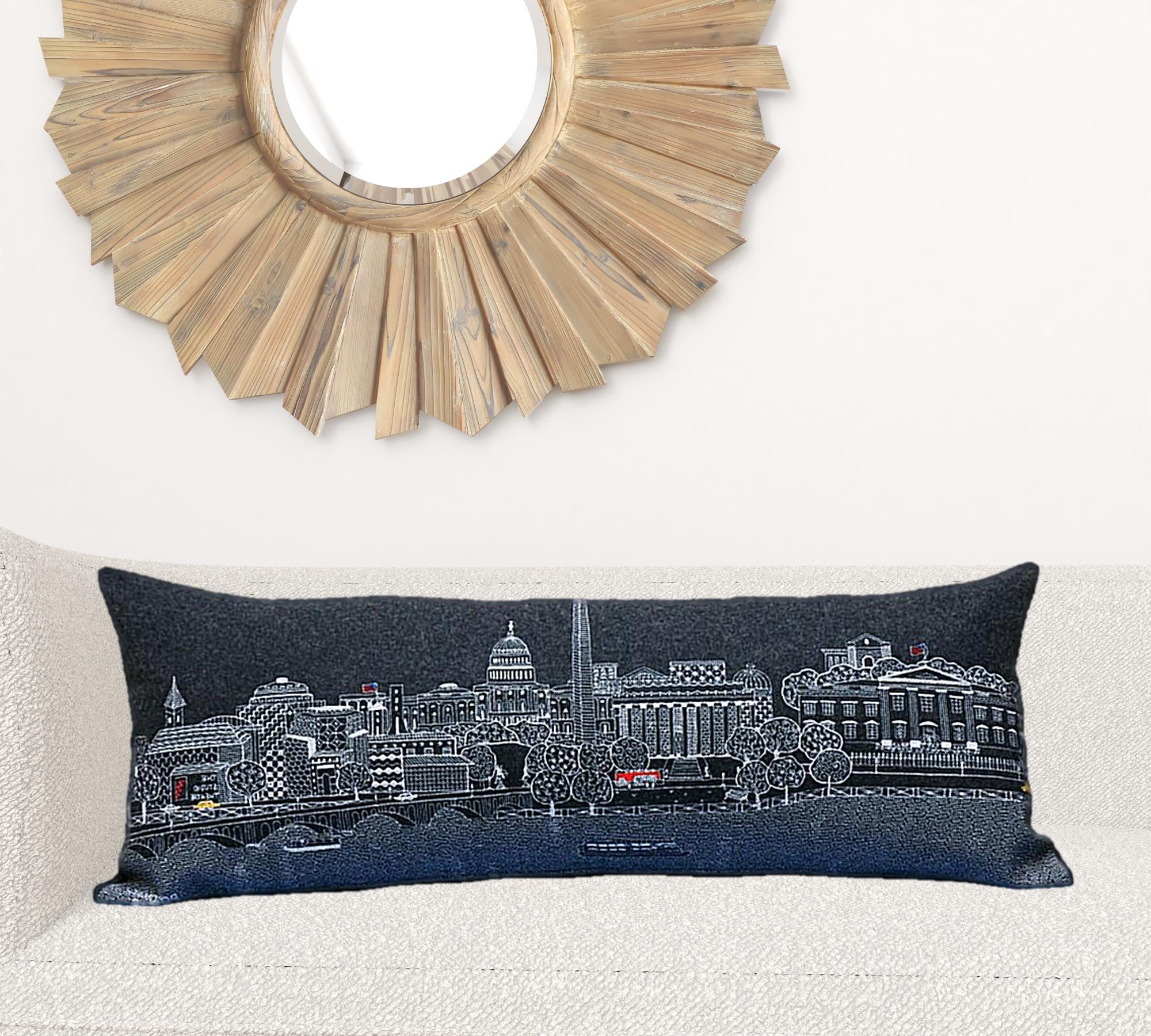 35" Black Washington DC Nighttime Skyline Lumbar Decorative Pillow