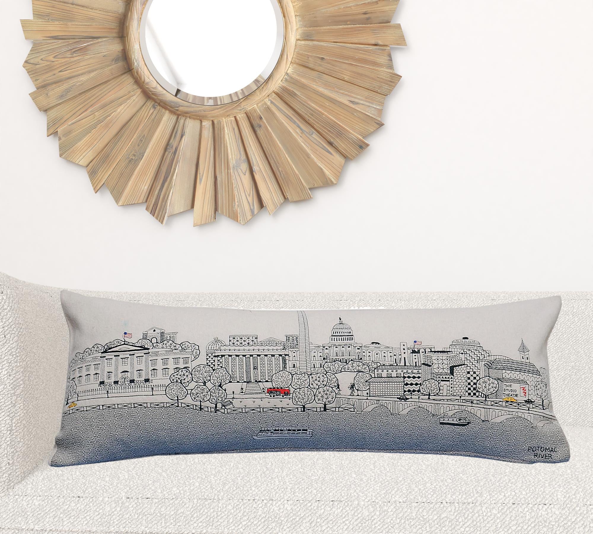 35" White Washington DC Daylight Skyline Lumbar Decorative Pillow