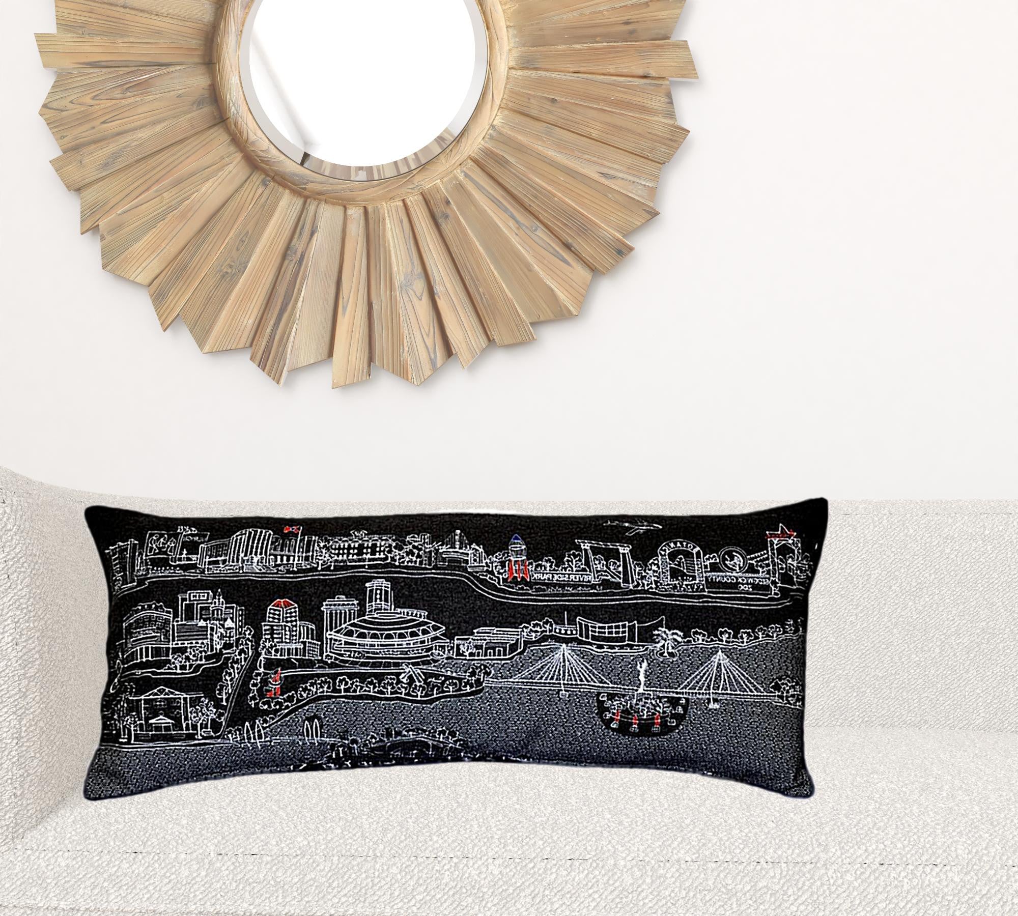 35" Black Wichita Nighttime Skyline Lumbar Decorative Pillow