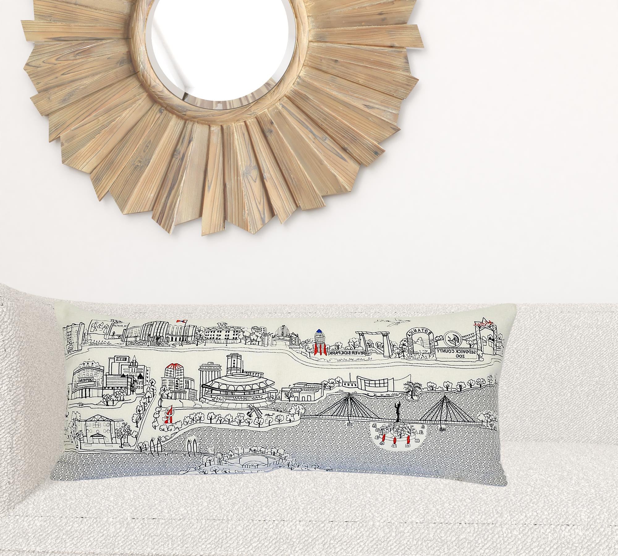 35" White Wichita Daylight Skyline Lumbar Decorative Pillow