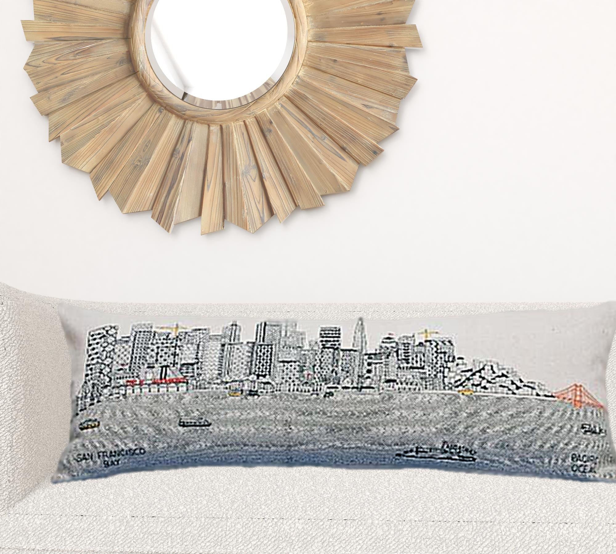 35" White San Francisco Daylight Skyline Lumbar Decorative Pillow