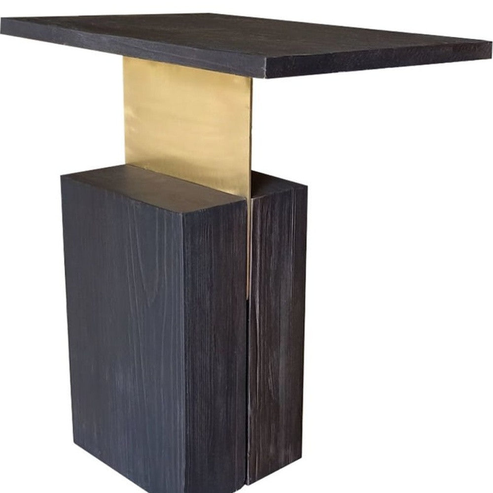 24" Dark Gray Solid Wood and Gold Rectangular End Table