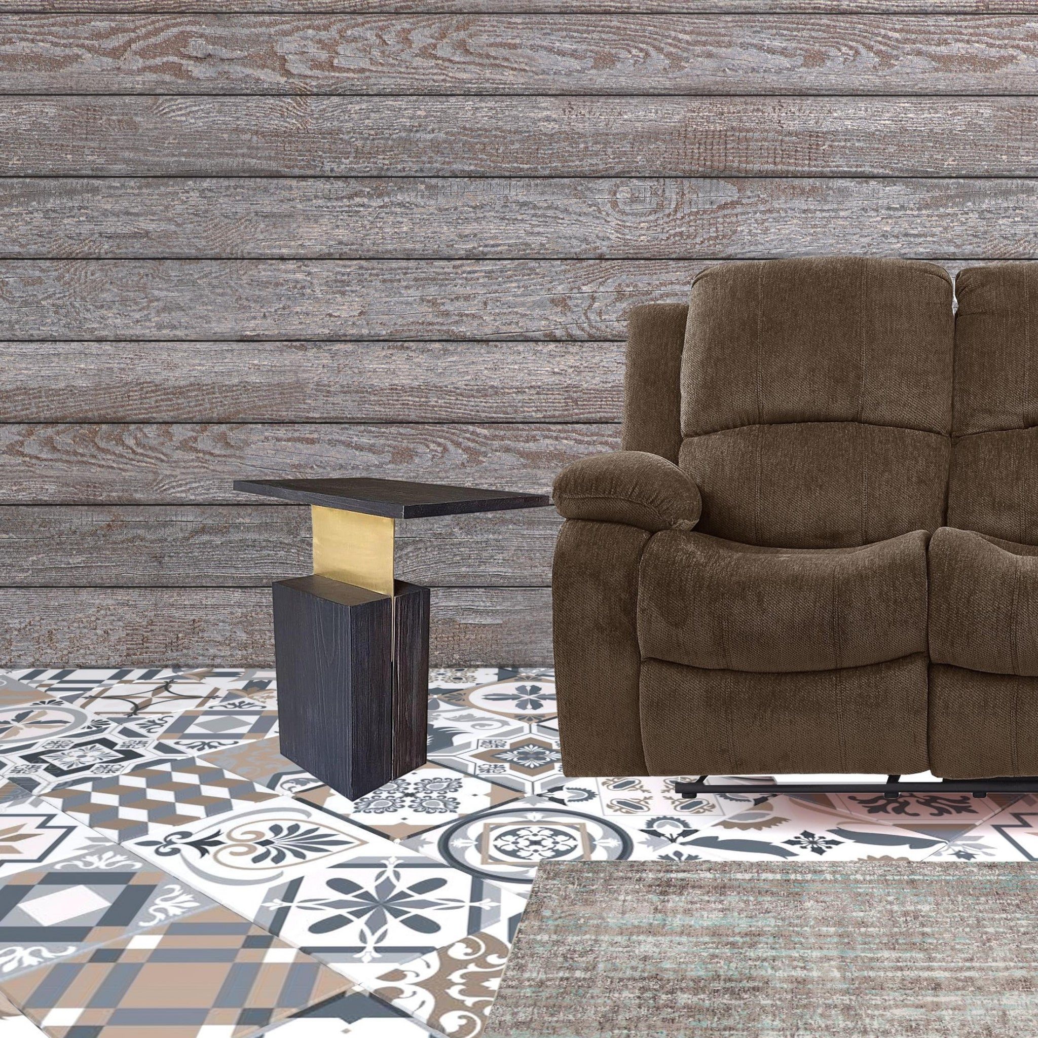 24" Dark Gray Solid Wood and Gold Rectangular End Table