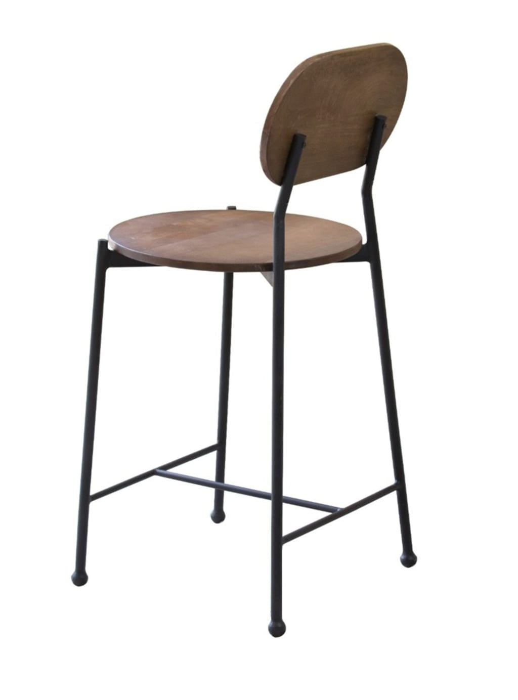 38" Brown and Black Wood and Metal Bar Chair With Footrest