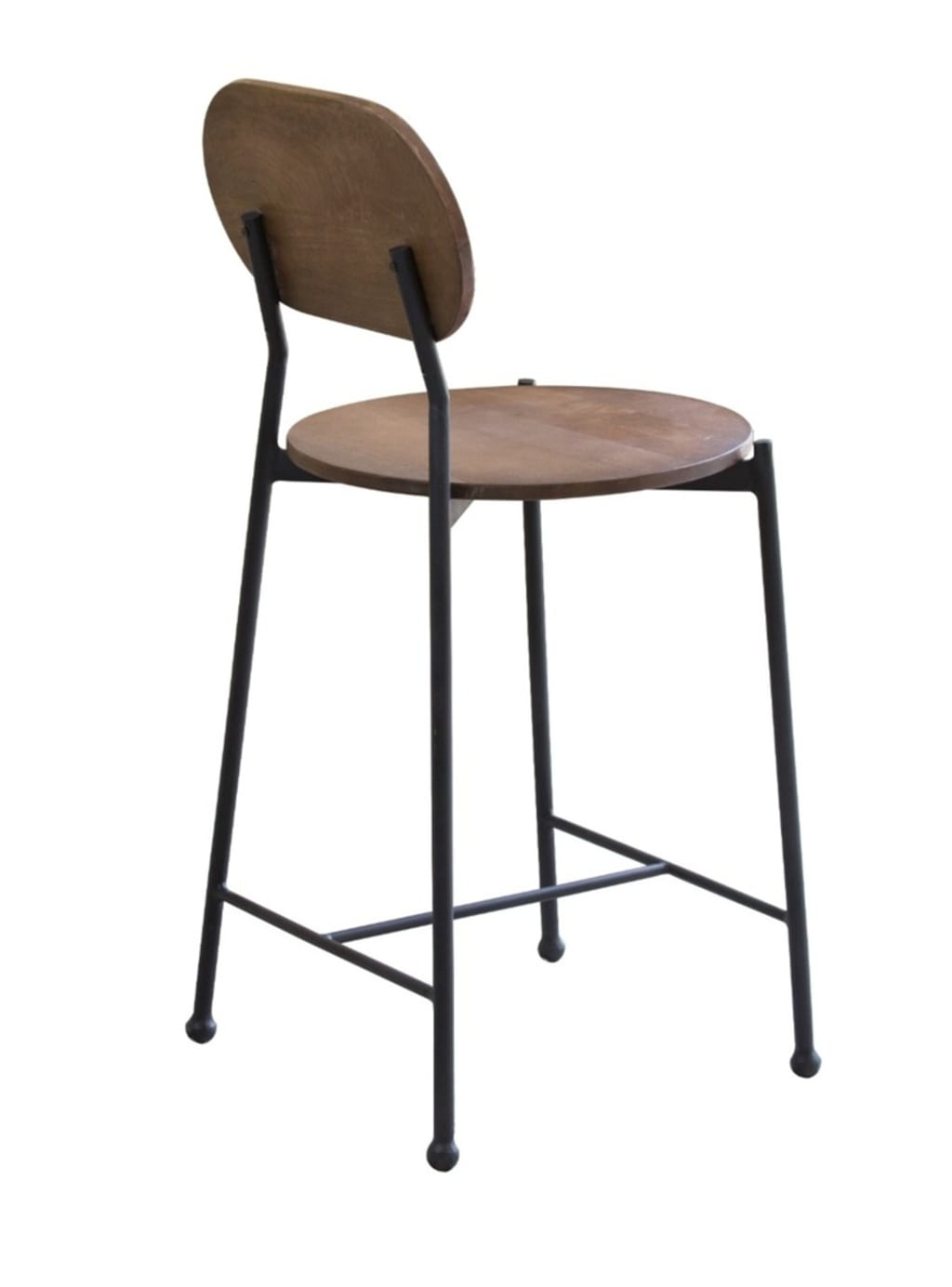 38" Brown and Black Wood and Metal Bar Chair With Footrest