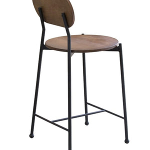 38" Brown and Black Wood and Metal Bar Chair With Footrest