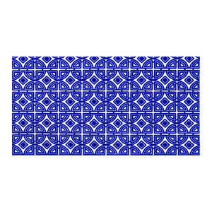 2' X 4' Cobalt Blue And White Geometric Washable Non Skid Area Rug