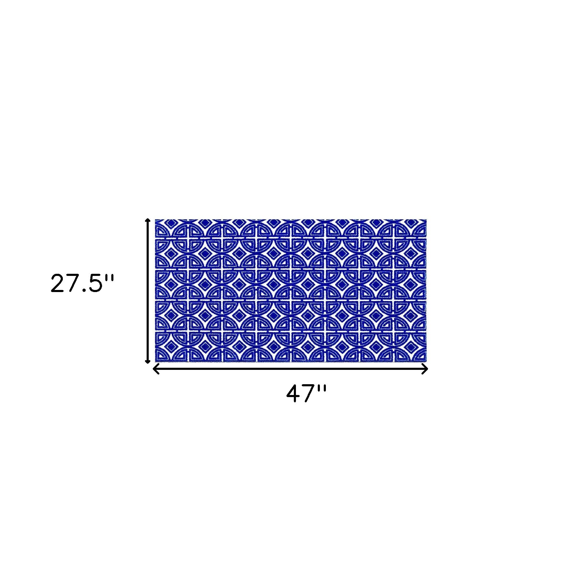 2' X 4' Cobalt Blue And White Geometric Washable Non Skid Area Rug