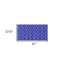 2' X 4' Cobalt Blue And White Geometric Washable Non Skid Area Rug