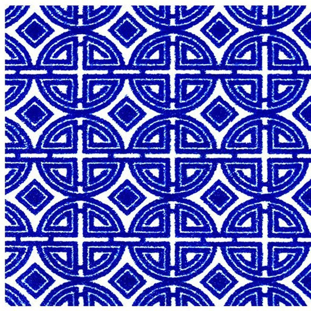 2' X 3' Cobalt Blue And White Geometric Tufted Washable Non Skid Area Rug