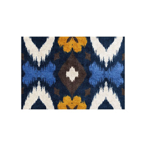 2' X 2' Navy Chocolate  And Gold Ikat Stain Resistant Non Skid Area Rug