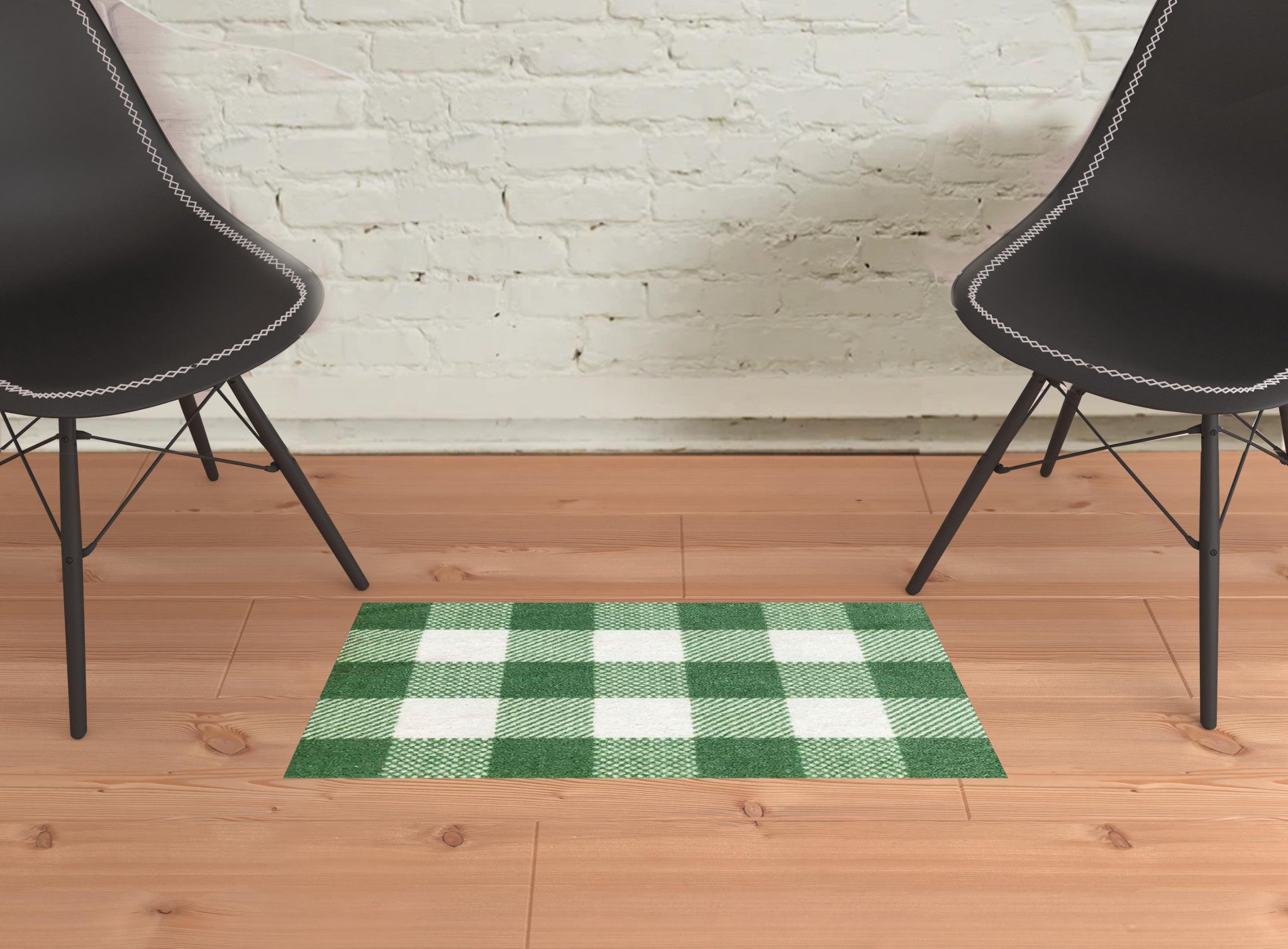 2' X 3' Sage Green And White Plaid Tufted Washable Non Skid Area Rug