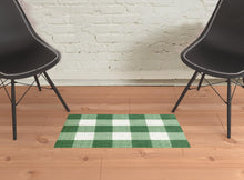 2' X 3' Sage Green And White Plaid Tufted Washable Non Skid Area Rug