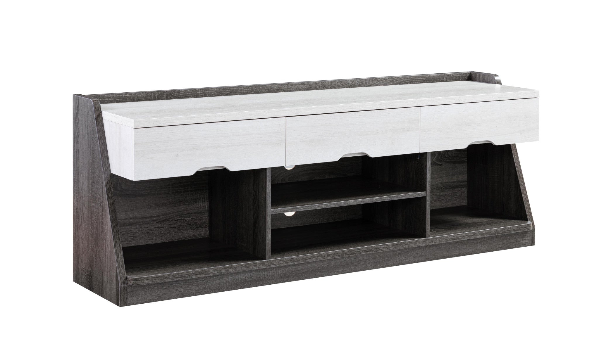 62" White Oak & Distressed Grey Particle Board Cabinetenclosed Storage Tv Stand