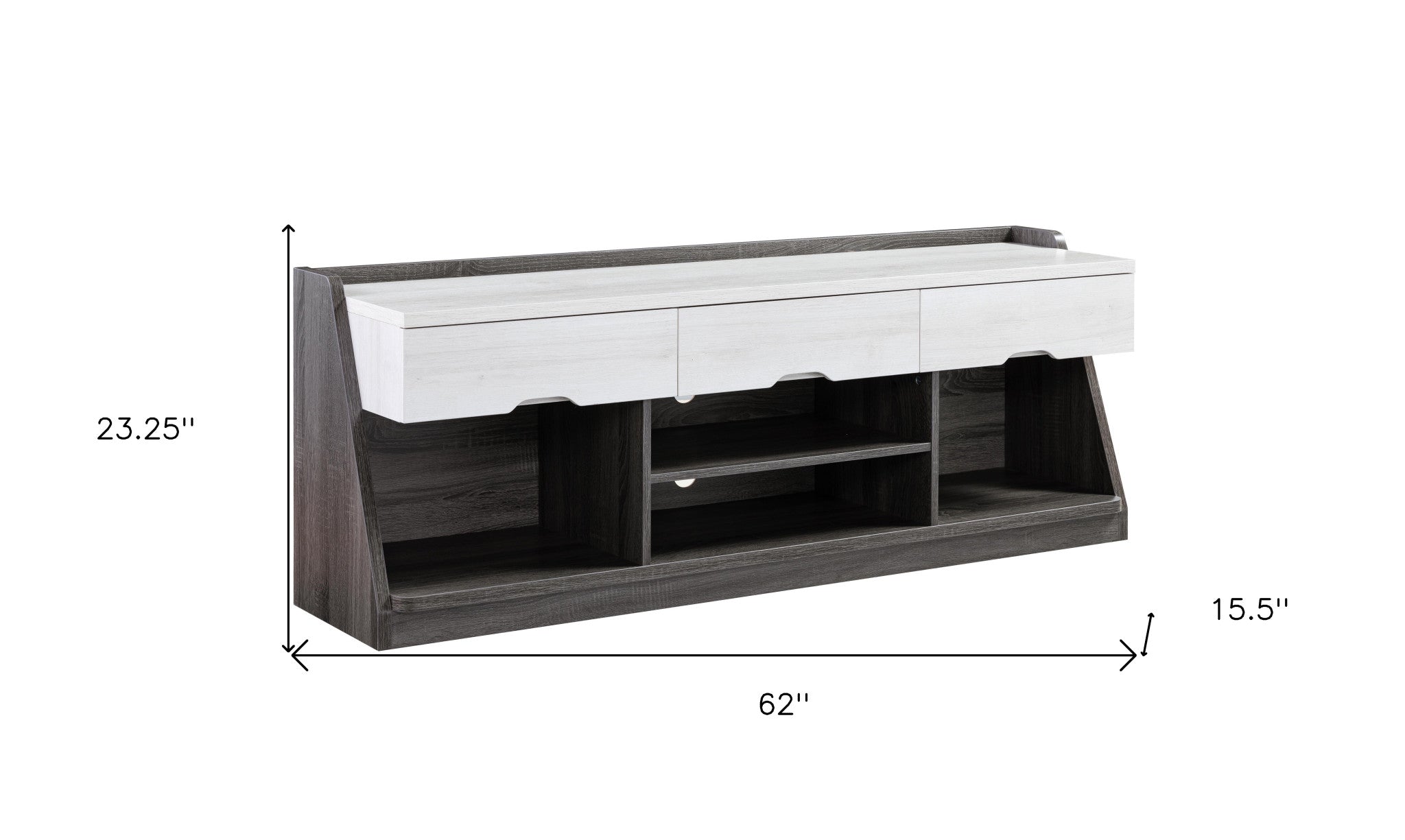62" White Oak & Distressed Grey Particle Board Cabinetenclosed Storage Tv Stand