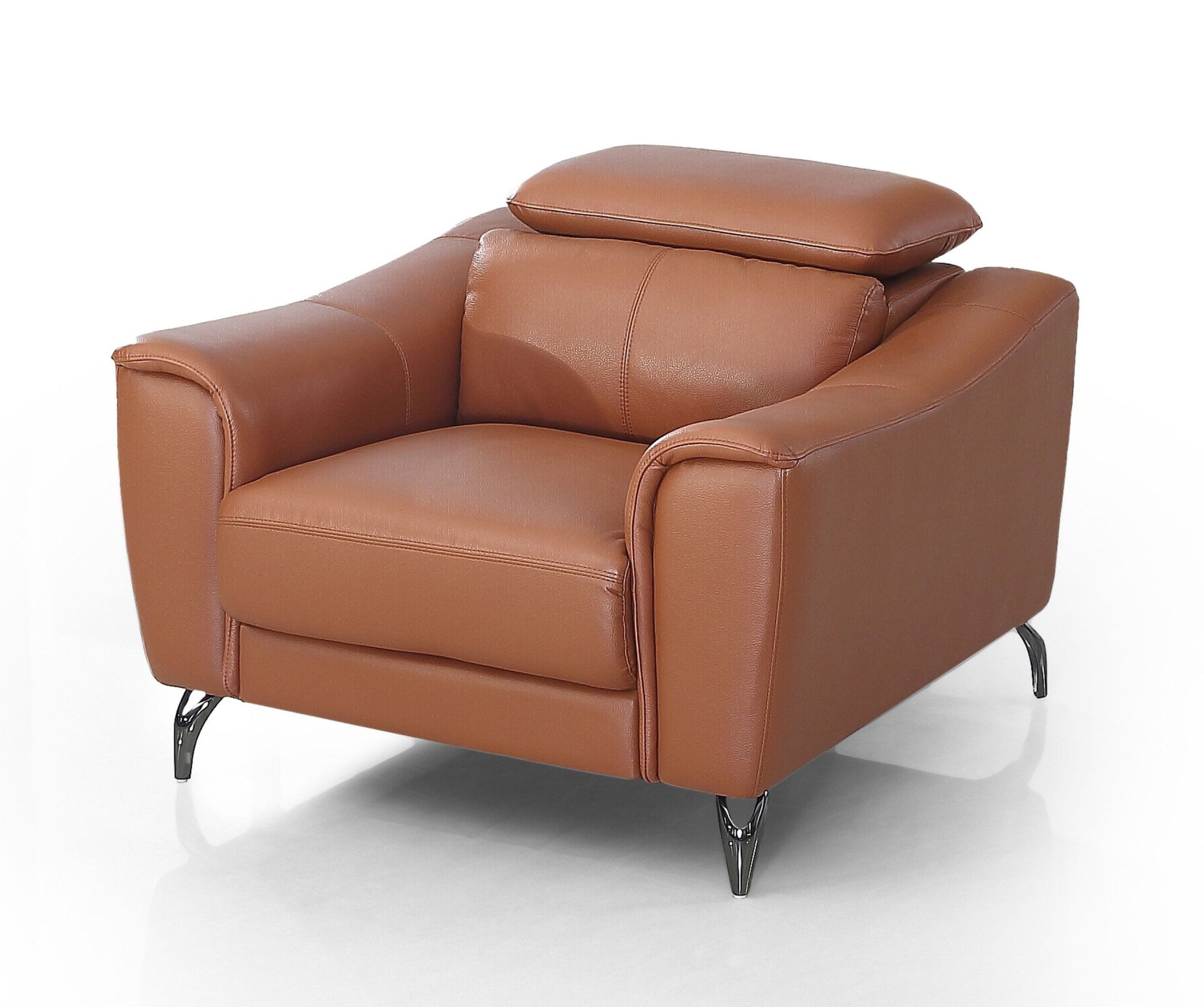 42" Brown Genuine Leather And Silver Solid Color Lounge Chair