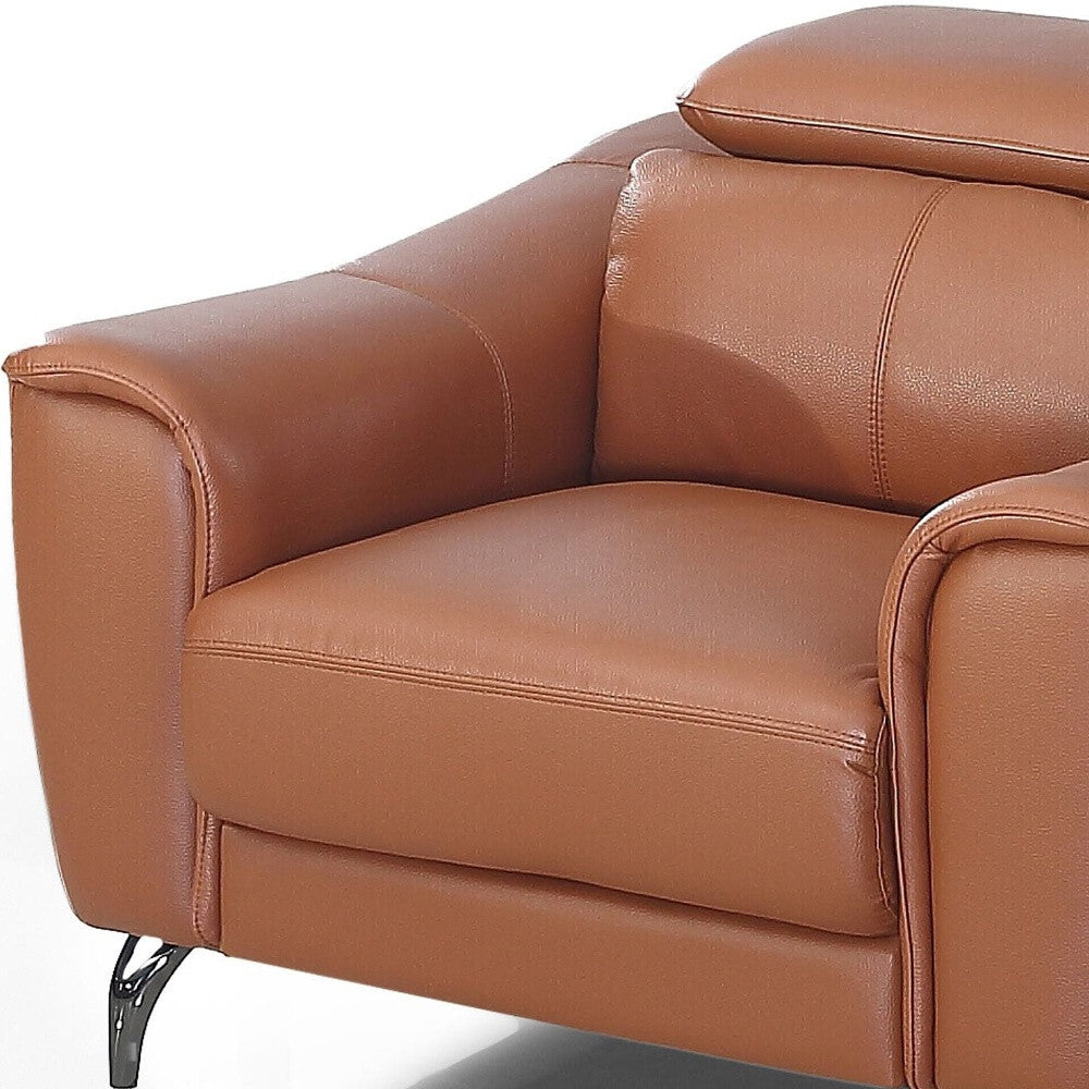 42" Brown Genuine Leather And Silver Solid Color Lounge Chair