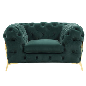 50" Green Tufted Velvet And Gold Solid Color Lounge Chair