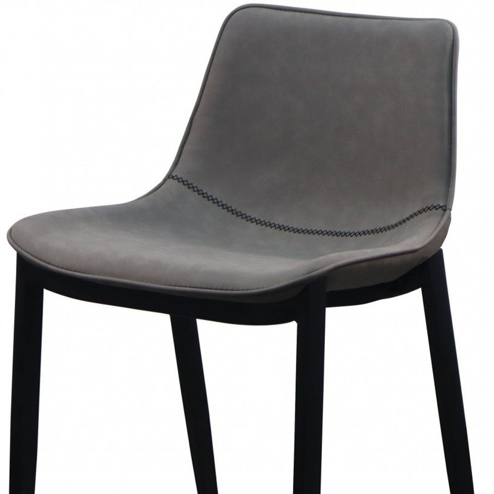 Set Of Two 38" Grey And Black Iron Low Back Counter Height Bar Chairs With Footrest